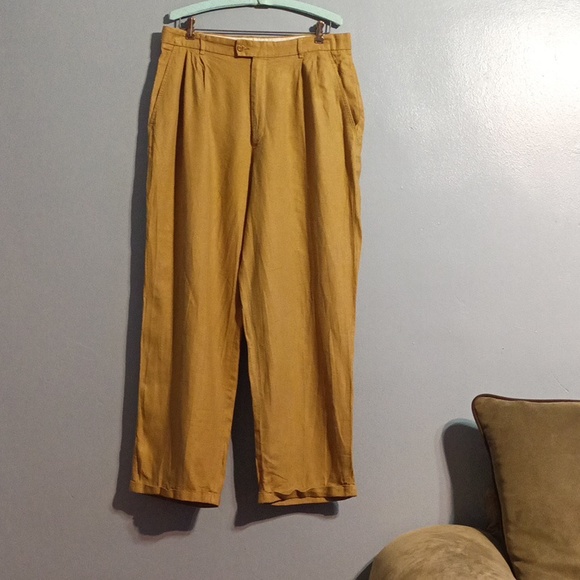 Maltos tan linen & rayon vintage dress slacks 34W - Picture 7 of 17